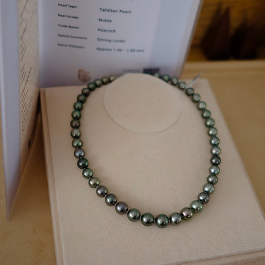 Tahitian Peacock Necklace, 8.5-11.3mm, Pearl Necklace, GUILD Certificate