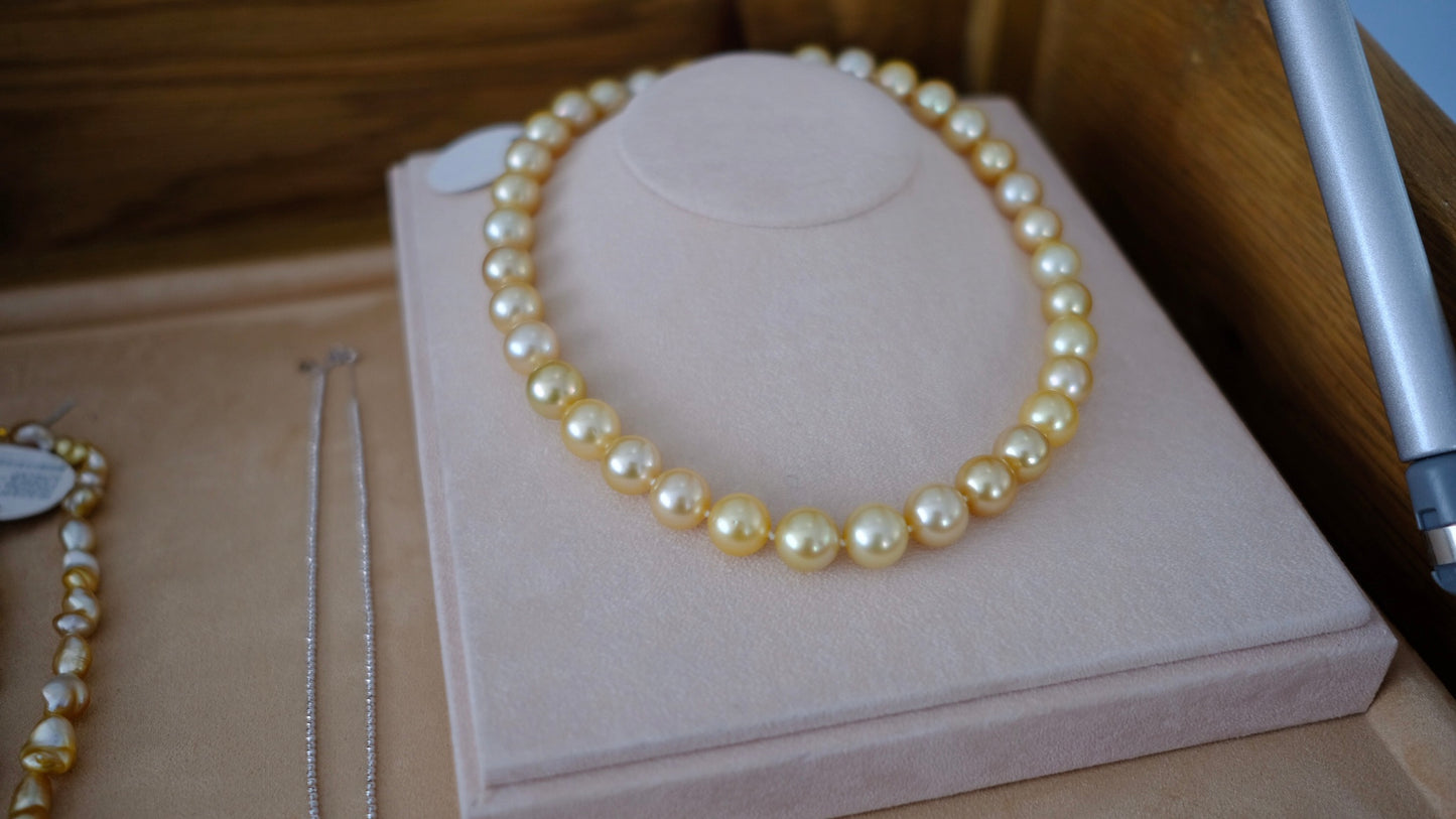 Golden South Sea Pearl Necklace, 11.1-12.7mm, GUILD Certificate