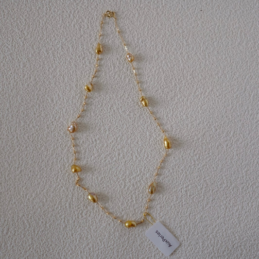 Golden South Sea Pearl Necklace, Keshi, 4.4-9.3mm