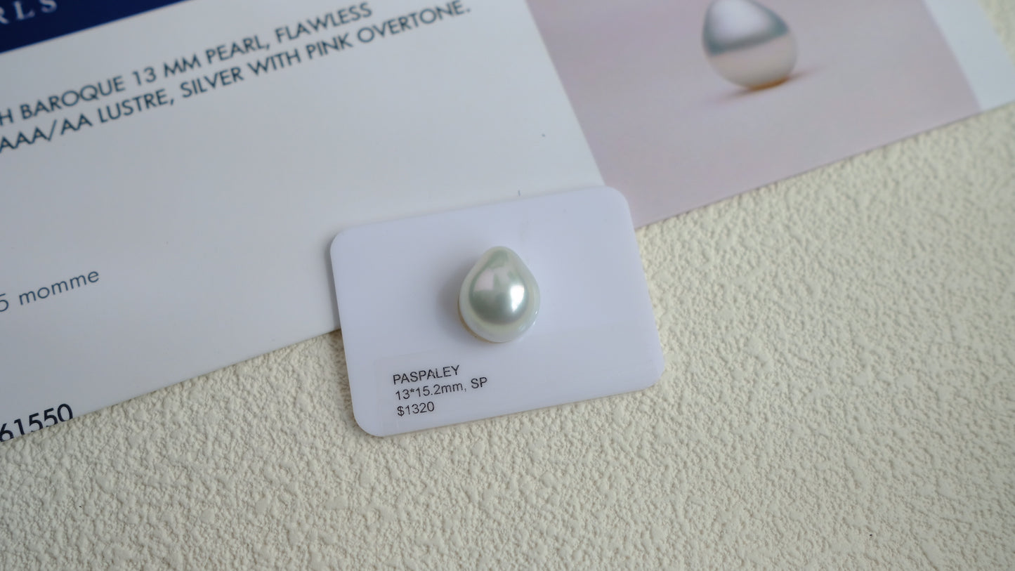 White South Sea Loose Pearl, Single Smooth Baroque 13*15.2mm, PASPALEY