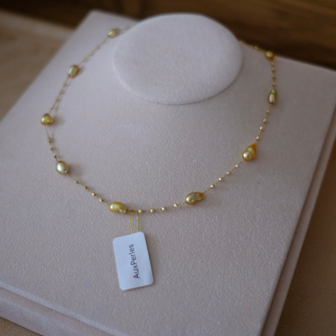 Golden South Sea Pearl Necklace, Keshi, 4.4-9.3mm