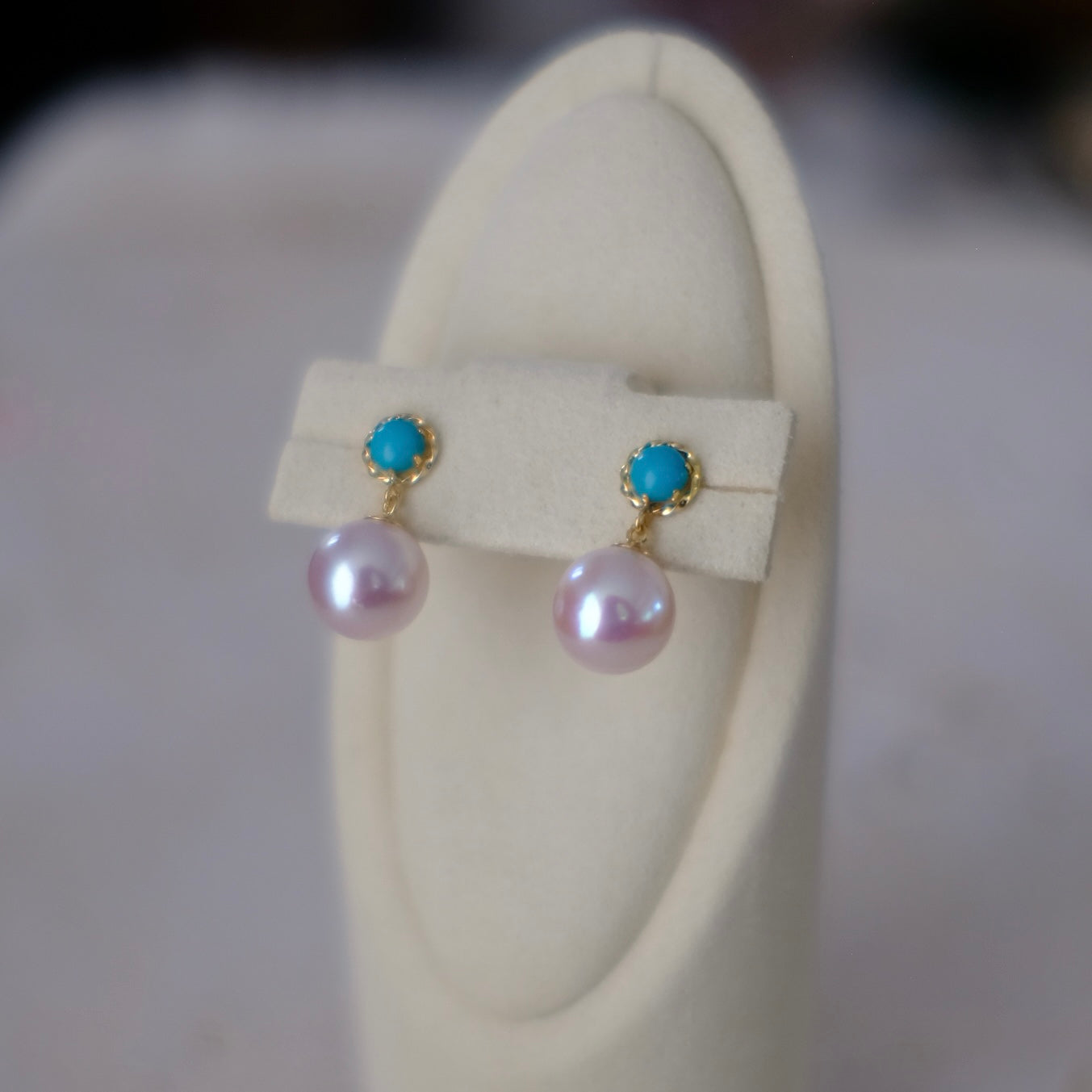 Akoya & Turquoise, 8-9mm, Pearl Earrings, AU750