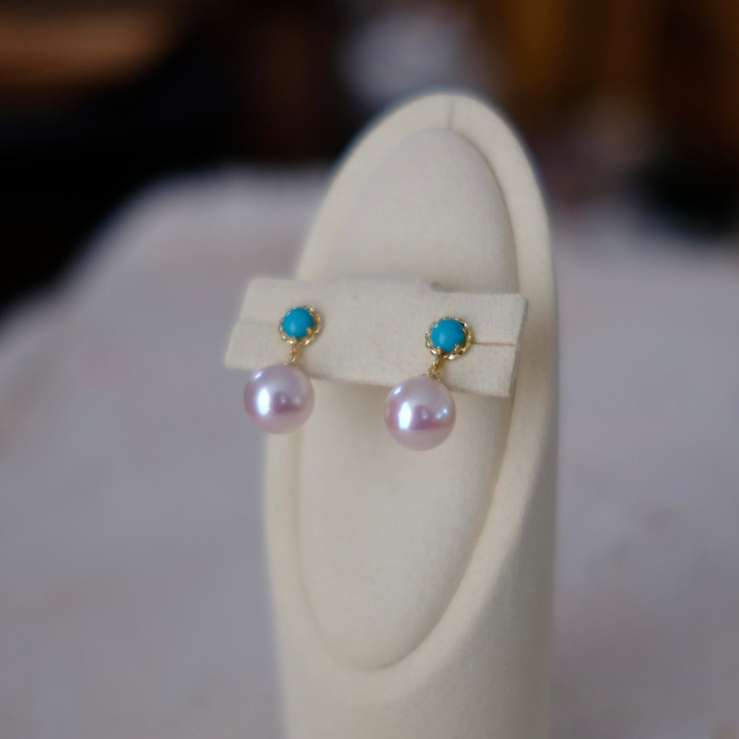 Akoya & Turquoise, 8-9mm, Pearl Earrings, AU750