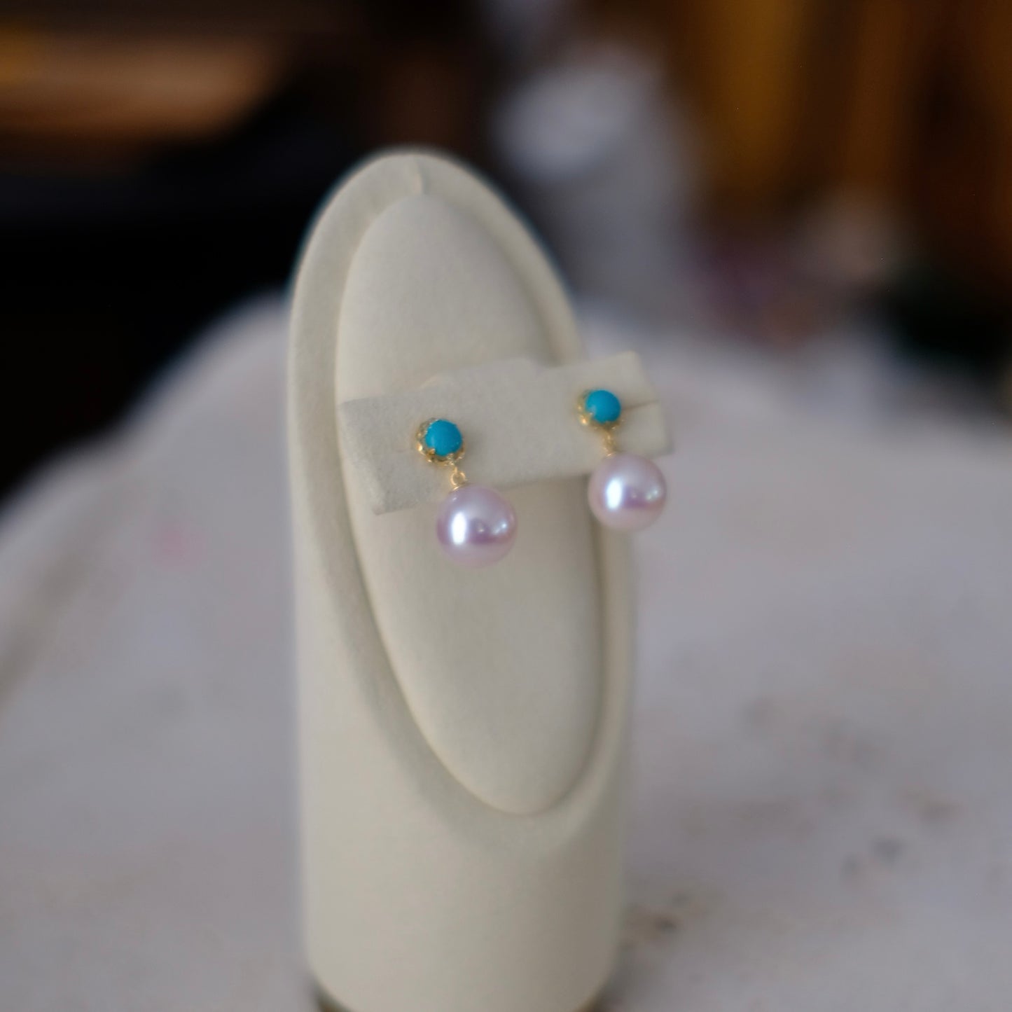 Akoya & Turquoise, 8-9mm, Pearl Earrings, AU750