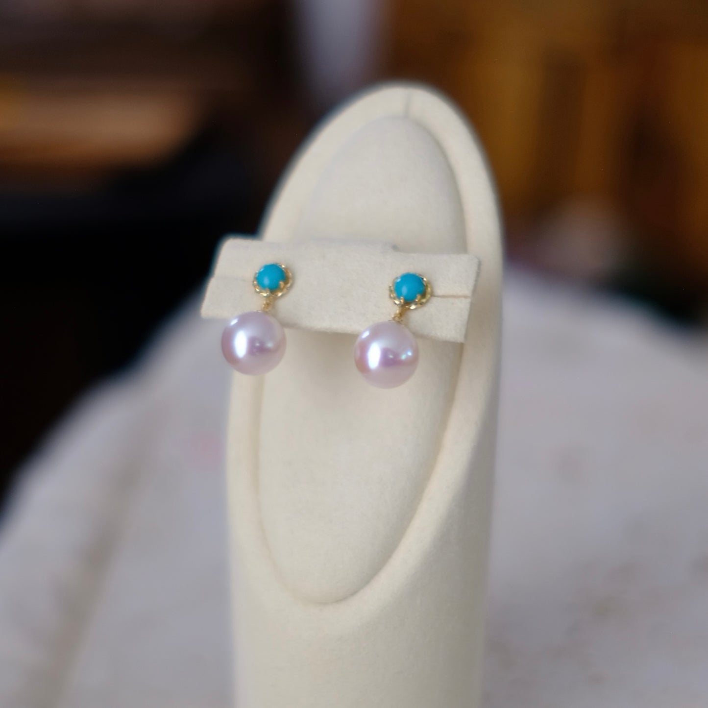 Akoya & Turquoise, 8-9mm, Pearl Earrings, AU750